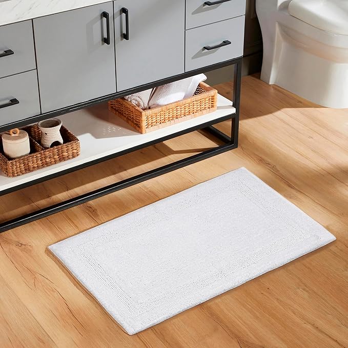 C23 Luxury 2200 GSM Heavyweight Bath Mat (Pack of 2) | 100% Tufted Cotton 20"x32" & 16"x24" White Thick & Plush Bathroom Rugs Ultra-Absorbent, Quick Dry, Anti-Slip Natural Latex Back, Machine Washable