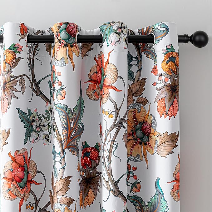 MYSKY HOME 95% Blackout Floral Curtains & Drapes 84 inches Long for Living Room Bedroom Botanical Thermal Insulated Light Blocking Grommet Country Window Panels, 2 Pcs, Greyish White, 52" Wide