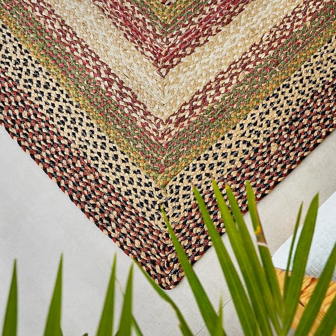 Traditional Jute Braided Runner Rug, Rustic Primitive Country Décor for Kitchen, Entryway, Hallway, Forest Sunset, 2'X12'