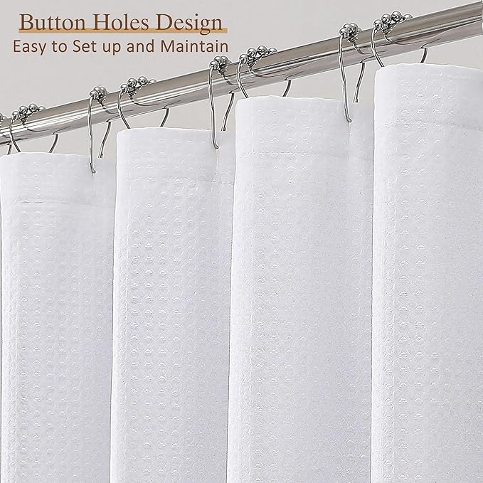 Ebesto White Fabric Shower Curtain 78 Inch Length 1 Piece, Embossed Textured Waffle Cloth Shower Curtains for Bathroom Modern Hotel Spa, Water Resistant Machine Washable, 72Wx78L Inches