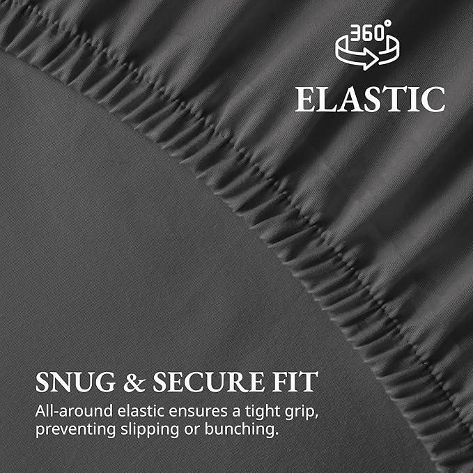 LANE LINEN Fitted Sheet King Size, 100% Organic Cotton, 3-Piece Set (1 Fitted Sheet,2 Pillowcases), Percale Weave, Ultra Soft, Breathable,Fits Mattress Upto 15" Deep - Black (No Flat Sheet)