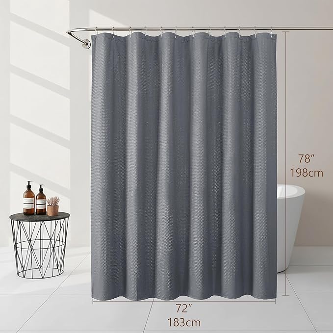 Ebesto Grey Fabric Shower Curtain 78 Inch Length 1 Piece, Embossed Textured Waffle Cloth Shower Curtains for Bathroom Modern Hotel Spa, Water Resistant Machine Washable, 72Wx78L Inches