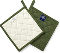 Encasa XO Heat Resistant Cotton Pot Holders with Hanging Loop - Set of 2 - Leaf Green - Multipurpose Quilted Everyday Hot Pad for Kitchen, Camping, BBQ & Microwave - 8x8 in