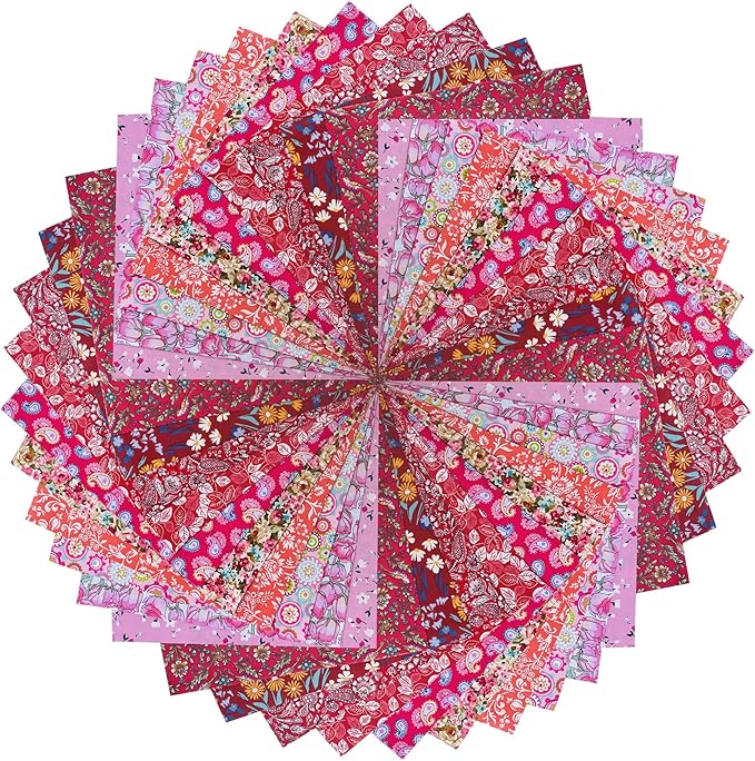 HANPATQUI 50PCS 8 x 8 inch 100% Cotton Fat Quarters Fabric for Sewing and Quilting Bundles Precut Fabric Square for DIY Craft Patchwork-Red Printed