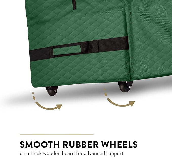 ZOBER 600D Oxford Fabric Large Rolling Christmas Tree Storage Bag - Fits 9 Ft Artificial Trees - Waterproof Christmas Tree Bag For Storage Box For Xmas, Durable Handles and Wheels - Quilted Greeen