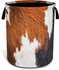 Brown Cow Print Laundry Basket Funny Skin Hair Foldable Waterproof Oxford Cloth Tote Bag Laundry Hamper Large Clothes Storage Bucket Toy Organizer For Bathroom/Laundry Storage/Bedroom 18.9x16.5 Inch