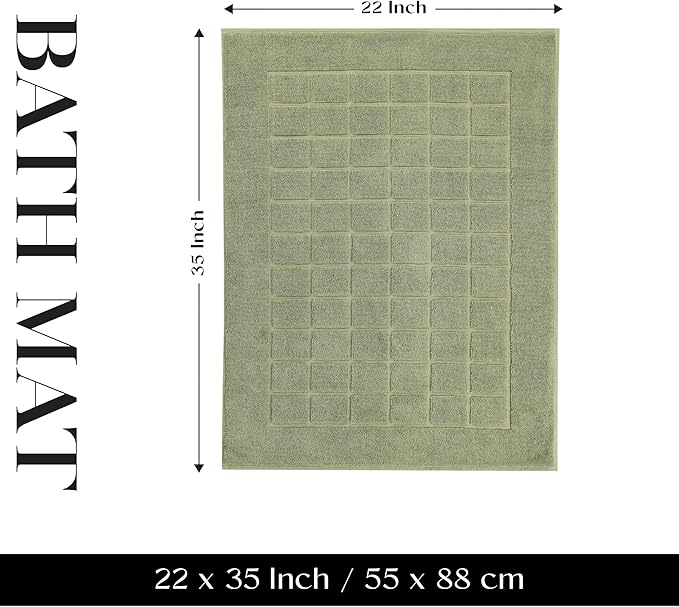Superior 100% Cotton Bathmat Set, Bath Mats, Bathroom Decor, Shower, Bathtub Essentials, Accessories, Small Washable Rug, No Backing, Heavyweight, Nora Collection, Set of 2, 22" x 35", Forest Green