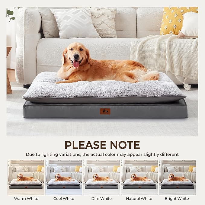 Warmrest 2-Pack Waterproof Dog Bed Large Size Dogs, Plush Cushion & Orthopedic Egg-Crate Foam Mattress for Senior Dogs, Washable Dog Crate Bed with Removable Cover, Dark Grey
