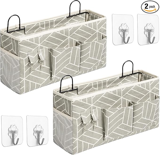 HZZTY BRNY 2pcs Large Wall Hanging Storage Bag, Door Closet Linen Fabric Pockets Organizer, Waterproof Multi Functional for Living Room Bedroom Bathroom Kitchen Office RV Camper with Hooks Grey