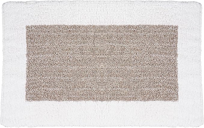 Naturally Yours Home Bath Mat, 100% Cotton, Reversible Rug, Minimalist Japandi Bathroom Decor, 20 x 31.5 inches, Neutral Tan & White Colors