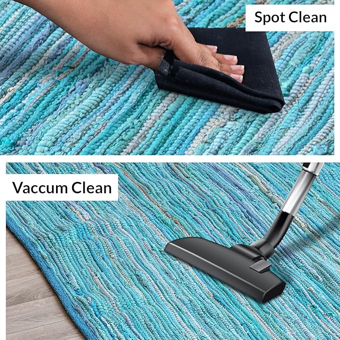 HOMEMONDE Teal Chindi Rug 20"x32" Recycled Soft Cotton Hand Crafted Reversible Boho Rag Rugs for Entyrway, Doormat, Kitchen, Bedroom, Living Room