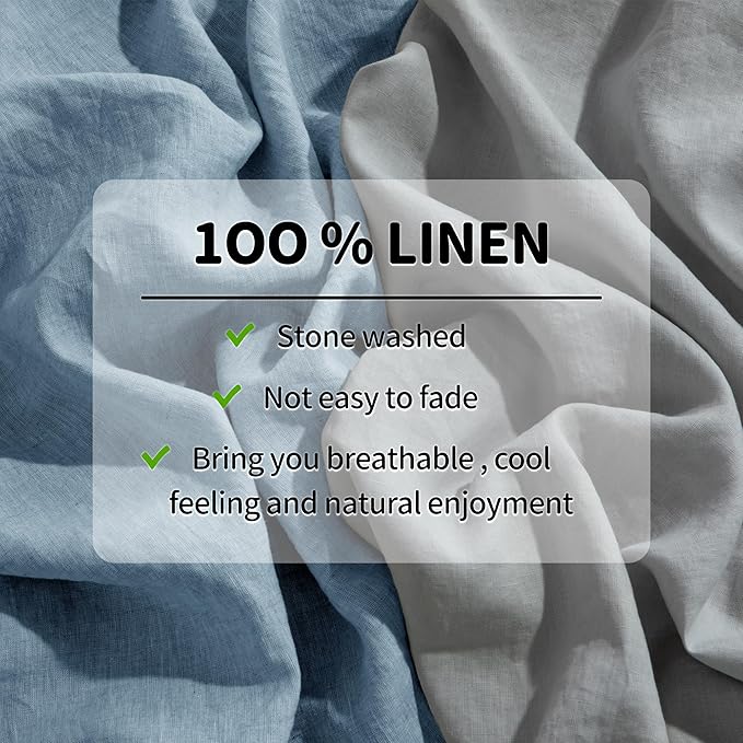 LBRO2M 100% Linen Sheet Set Queen Size,Bed Sheets 4 Piece Sets,Solid Color Natural Flax Bed Sheets Soft Breathable Bedding,16" Deep Pocket,All Season (Queen, Dusty Blue)
