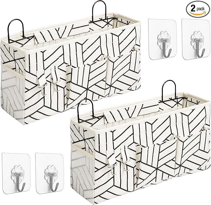 HZZTY BRNY 2pcs Large Wall Hanging Storage Bag, Door Closet Linen Fabric Pockets Organizer, Waterproof for Living Room Bedroom Bathroom Kitchen Office RV Camper with Hooks White