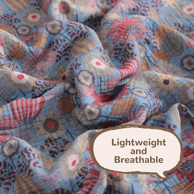 NTBAY 4 Layer Muslin Cotton Toddler Blanket, 42x60 Soft and Breathable Receiving for Newborns and Infants, Perfect for Crib, Stroller, Travel, Lightweight Nursery Blanket, Boho Flower