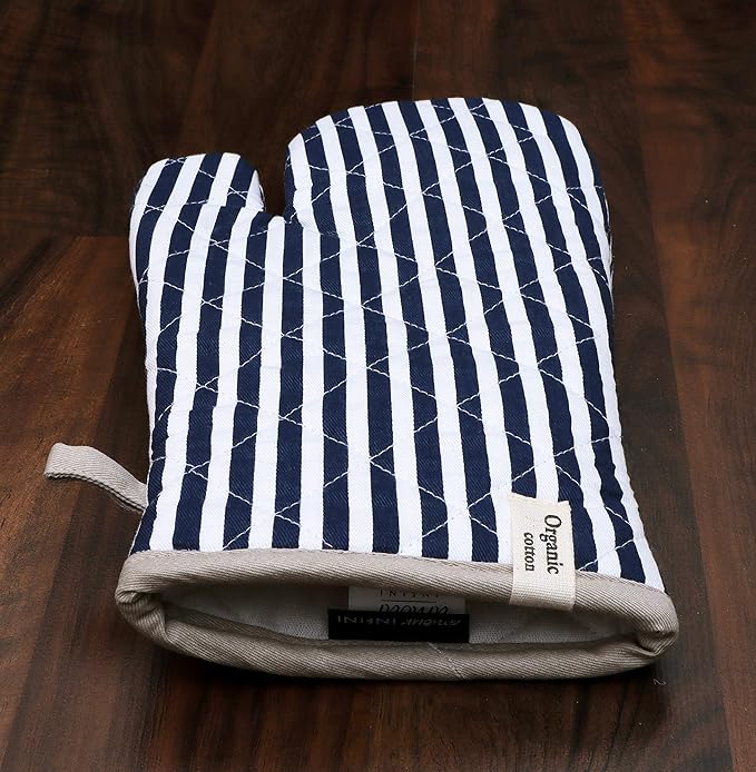 AMOUR INFINI Cotton Oven Mitts Set of 1 with Hanging Loop Non-Slip, Heat Resistant, Reusable Oven Mitt for Baking Cooking Kitchen Oven Gloves (Blue)