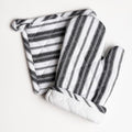 Oven Mitt & Potholder Set - Durable Heat Resistant Gloves - Thick Mittens for Kitchen - Suitable for Cooking, Baking, Grilling - BBQ- 1 Oven Mitts & 1 Potholders - Black Stripes - Casa De Lan