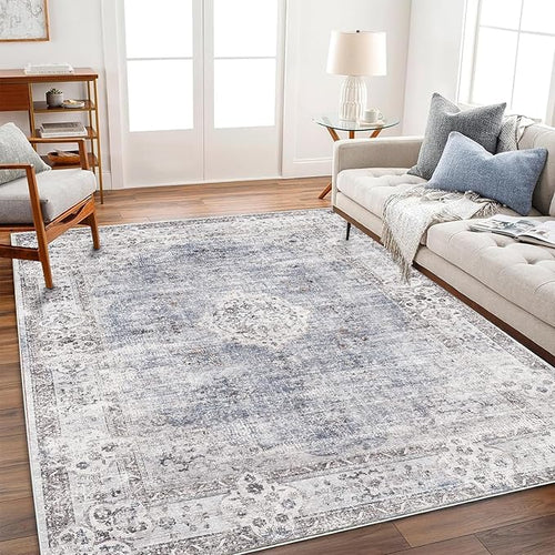 Area Rug 5'x7' Washable Rug Vintage Traditional Floor Cover Thin Retro Kitchen Indoor Distressed Non Slip Carpet for Living Room Bedroom Dining Room