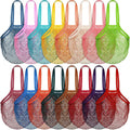 Shappy 16 Pcs Reusable Grocery Bags Mesh Produce Bags Washable Cotton Mesh Tote with Handles for Fruit Vegetable Shopping Storage Market(Multicolor)