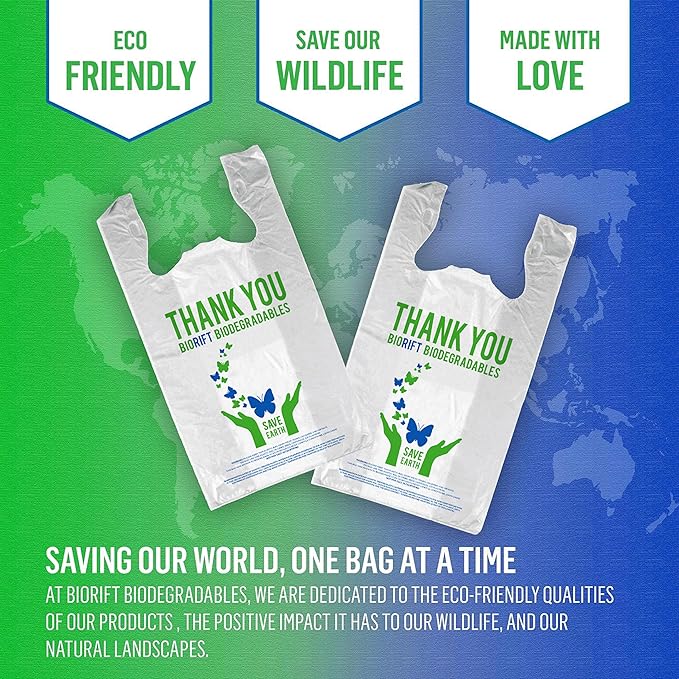 Biodegradable Thank You Bags | 500 Count - Bulk | Extra Thick, Strong, Recyclable, & Reusable | 100% Biodegradable Shopping Bags, Grocery/Restaurant/Supermarket | 12" x 6.5" x 22" | Made in USA