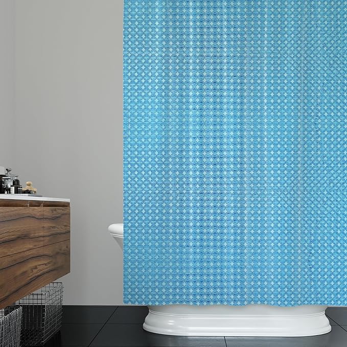 ggaimwf 72x72 Inch Solid Color Shower Curtain for Bathroom Waffle Bath Water Resistant Fabric Curtains Baby Blue Modern Thick Shower Stall Curtain with Metal Hooks