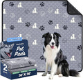 WanpeeGoo Washable Pee Pads, Puppy Pee Pad for Dogs, 2 Pack Absorbent Reusable Training Dog Pads Pet Puppy Pads, Non-Slip Potty Pads for Whelping, Playpen, Crate, Bed, Grey 36"x36"