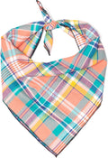 THE WORTHY DOG Classic Tie-On Dog Bandana – Soft Cotton Flannel Square Pet Bandana, Plaid Pattern, Peach Multicolored, Small