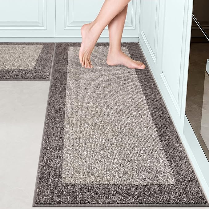 DOMUSTEX Machine Washable (24" x 36"+ 24" x 60"') Kitchen Rugs Set of 2, Non Slip Kitchen Mats for Floor, Absorbent Entrance Runner Rugs for Bedroom, Hallway, Bathroom, Door (Roll Packing)