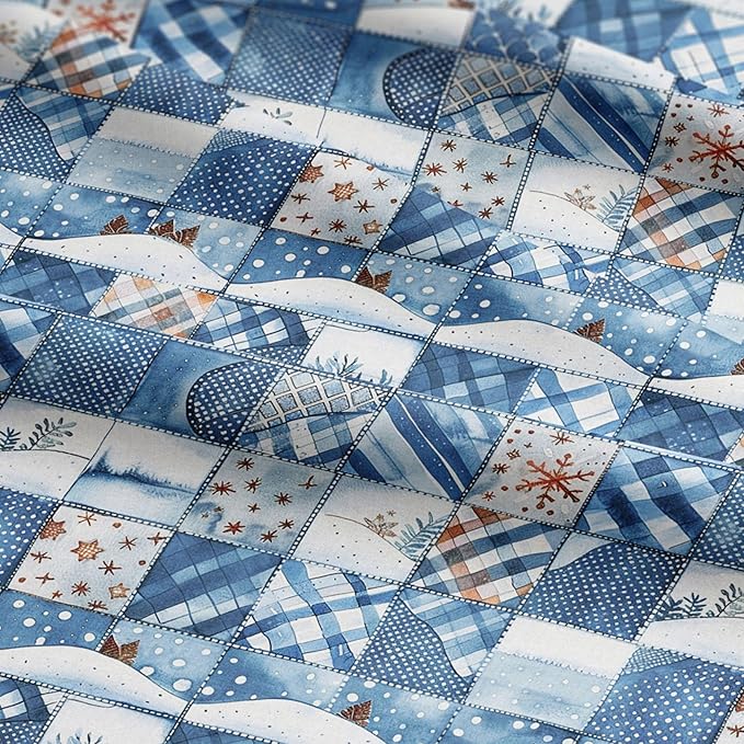 Winter Blue Patchwork Cotton Fabric – Premium Turkish Printed Cotton 140 GSM, Pre-Cut 61 x 36.6 Inches, Quilting & Sewing Fabric for Crafts, Home Decor & DIY Projects