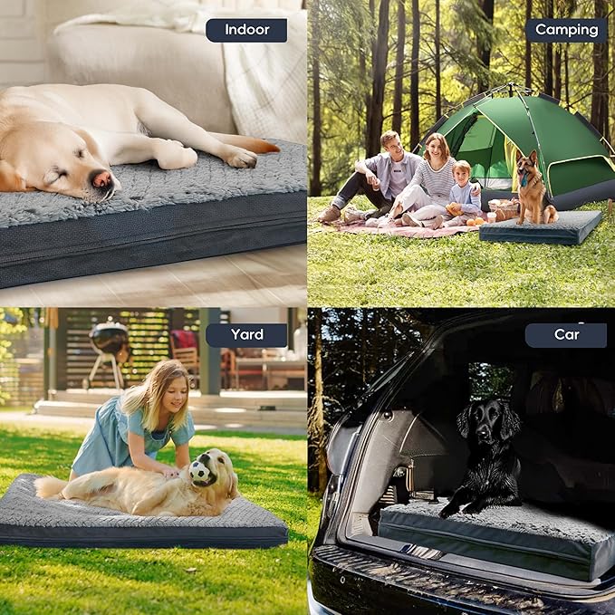 Sytopia Washable 37" Dog Bed for Large Dogs – Double-Sided Plush, Waterproof, Removable Cover, Thick Orthopedic Support, Durable Multi- Size Comfort Clearance Indoor Flat Dog Bed, Dark Grey