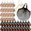 Paterr 50 Pack Cotton Mesh Produce Bags Bulk Reusable Market Bag Washable Net Grocery Purse String Shopping Tote Beach Organizer for Vegetable Fruit Picnic Food Storage (Short Handle,Beige and Black)