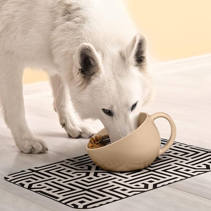 DogBuddy Dog Food Mat - Waterproof Dog Mat for Food and Water, Ultra Absorbent Bowl Placemat for Dogs, Nonslip Pet Feeding Mats, Machine Washable Dogs Mats for Floors (Small, Maze)