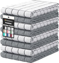 Homaxy Premium Cotton Kitchen Towels 16"x 28", Large Natural Ring Spun 390 GSM Dish Towels, Super Absorbent Terry Kitchen Hand Towels, Soft Tea Towels with Hanging Loop, Grey Check Design, 8 Pack