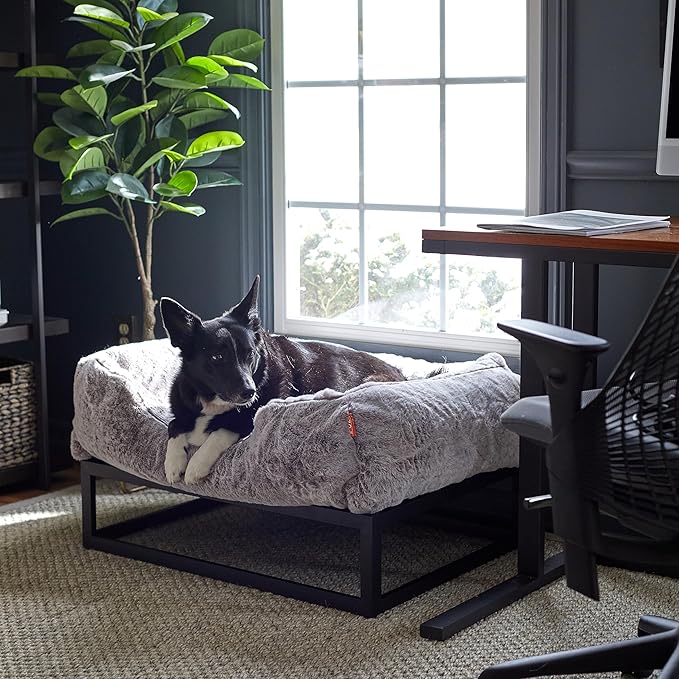FUZI Elevated Dog Bed Large, Luxury Raised Dog Beds, Removable and Machine Washable Bed Cover, Indoor/Outdoor Orthopedic Pet Bed, Large 35.6x28.5x18 Light Grey & Black Base