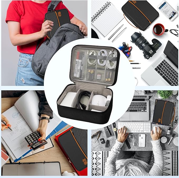 Miavers Electronics Organizer,Travel Cord Organizer Pouch, Portable Cable Organizer Bags, Waterproof Electronic Accessories Storage Case for Cables, Cords, Charger, Phone (Double Layer-Black)