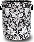 Black White Floral Butterfly Laundry Hamper Foldable Oxford Cloth Flowers Laundry Basket With Handle Portable Clothes Storage Basket Laundry Bag 18.9"x16.5" For Laundry Room/Bedroom/Bathrooms
