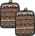 Western Aztec Bear Oven Mitts Set, Camping Camper RV Gifts, Aztec Native Tribal Heat Resistant Kitchen Oven Gloves for Baking and Cooking,Pot Holders