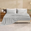 Simple&Opulence Belgian Linen Sheet Set Solid Color - 5 Pieces (1 Flat Sheet, 2 Fitted Sheets & 2 Pillowcases) Natural Flax Cotton Blend Soft Breathable Farmhouse Bedding - Split King Size, Grey