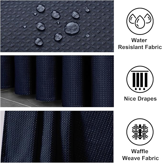 OWENIE Navy Blue Shower Curtain, Waffle Weave Heavy Fabric Shower Curtain for Bathroom, Waterproof Thick Textured 420G/M Soft Elegant Luxury Hotel Spa Bath Curtains, Machine Washable, 72W x 72L
