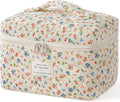 HBselect Christmas Gifts Large Quilted Makeup Bag, Cute Cotton Travel Makeup Bag with Handle, Portable Coquette Floral Make up Bags, Toiletry Organizer Make up Bags for Women Teen Girls Mom