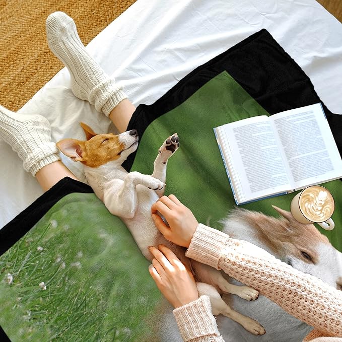 Ecautly Personalized Dog Blanket with Photo, Custom Pets Throw Blanket with Name, Using My Own Photos, Picture for Puppy, Dog and Cat Blankets, Pet Passing Away Memorial Gifts