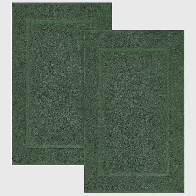 ELITE Emporium Home Collection 2-Piece Cotton Bathroom Mat Set, 21" x 34" - 100% Cotton, Absorbent, Quick-Dry, Bath Towel Mats for Floor, Hunter Green [Not a Bathroom Rug]
