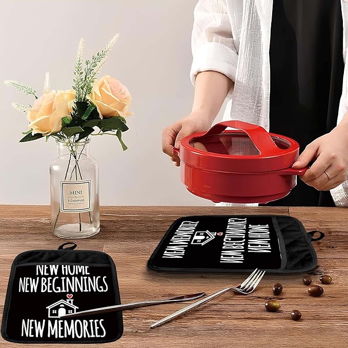 House Warming Gifts New Home Pot Holders with Pockets, Housewarming Gifts for Women Men, New Homeowner Gift Oven Pot Holders Heat Resistant Oven Mitts Hot Pads for Kitchen Baking Cooking