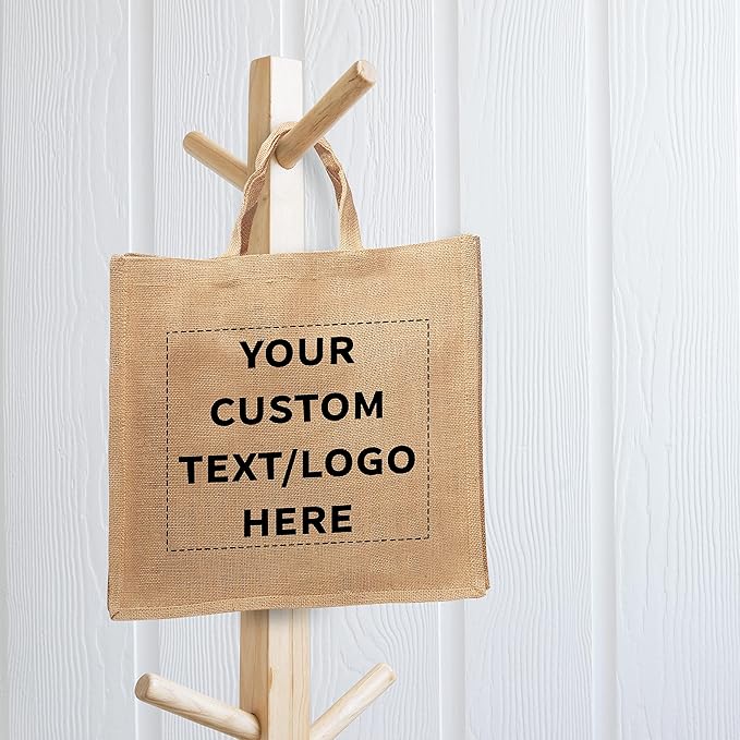 DISCOUNT PROMOS 100 Large Jute Tote Bags Set - Customizable Text, Logo - Sturdy, Recyclable, Reusable, Simple - Natural