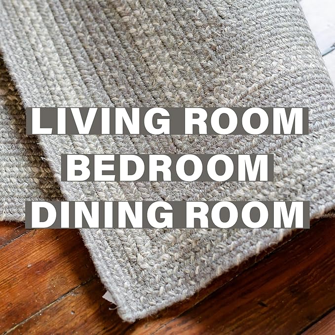 Homespice Grey Cloud Jute Braided Area Rug 6x9' - Country Style Woven Rug for Living Room and Dining Room