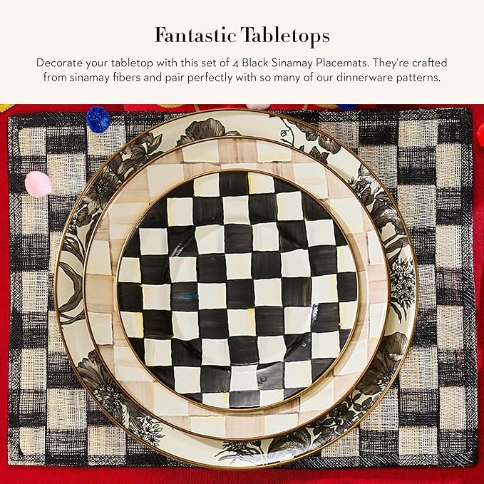 MACKENZIE-CHILDS Set of 4 Sinamay Placemats, Durable Woven Table Mats, Black
