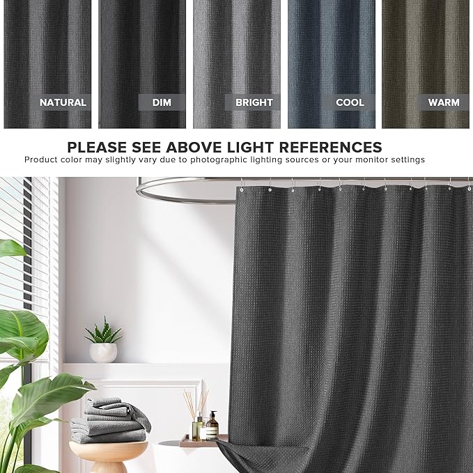 Madison Park Shower Curtain Waffle Weave, Cationic Dyed, Waffle Shower Curtain 3M Scotchgard Moisture Management, Farmhouse Shower Curtains for Bathroom, Standard: 72x72 Charcoal