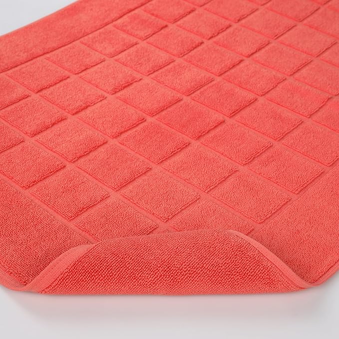 Superior 100% Cotton Bathmat Set, Bath Mats, Bathroom Decor, Shower, Bathtub Essentials, Home Accessories, Small Washable Rug, No Backing, Heavyweight, Nora Collection, Set of 2, 22" x 35", Coral