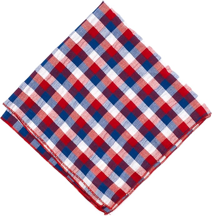 THE WORTHY DOG Classic Tie-On Dog Bandana – Soft Cotton Flannel Square Pet Bandana, Check Pattern, Red/White/Blue, Large