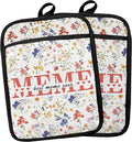 Meme Gifts Floral Pot Holders, Mother's Day Birthday Gifts for Meme from Grandkids Grandsons Granddaughters Canvas Pot Holders for Women,Potholders for Kitchens