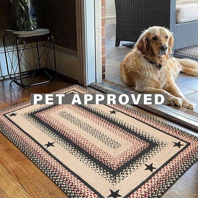 Primitive Star Gloucester Braided Rugs 20x30 - Jute Kitchen Rug for Americana Home Decor, No-Shed Jute, Lays Flat & Easy to Maintain